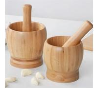 Mortaio E Pestello Set di mortai e pestello in bambù con coperchio, pepe, aglio, spezie, smerigliatrice, frantoio, schiacciapatate, utensile da cucina, ciotola for macinare