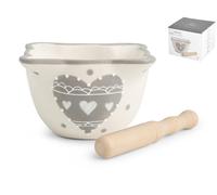 Mortaio In Ceramica Con Pestello In Legno, Grigio/bianco H&H