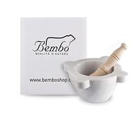 Mortaio in Marmo Bianco Carrara Bembo Ø 16 - L'Originale - Con Pestello in Legno di Faggio - Utilizzato per il Vero Pesto alla Genovese - Made in Italy - Modello Genovese (cm 16)