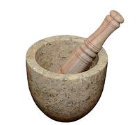Mortaio in Marmo Marrone Fossile con Pestello in Legno Mortar Design Home Ø 18cm