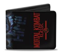 Mortal Kombat Portafoglio, Bifold, Mortal Kombat Klassic Sub Zero Finish Lui Pose Nero Blu Rosso, Pelle Vegana