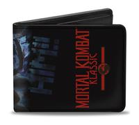 Mortal Kombat Portafoglio, Bifold, Mortal Kombat Klassic Sub Zero Finish Lui Pose Nero Blu Rosso, Pelle Vegana