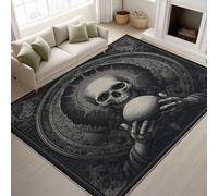 Morte Teschio Sfera Alone Tappeto a pelo corto Pittura Arte Bianco e nero ad alto contrasto Simmetrico Tappeti lavabile Fantasy Ornato Tappeti Antiscivolo Nero per Camera da letto Fantasy 80x120cm