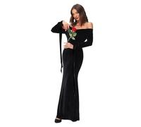 Morticia Addams Costume, Costume Halloween Donna, Vestito Morticia Addams Donna con Accessori Rosa, Costume Morticia Famiglia Addams, Abito Vintage Gotico per Halloween, Carnevale, Festa a Tema (M)