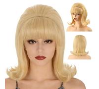 MORTICIA Donna Parrucca Flip 70s Pinup Pelucas 60s Retro Beehive Style Vintage Look Betty Rubble Parrucca Costume Donne Parrucca wtih Bang (Ginger) (Bionda)