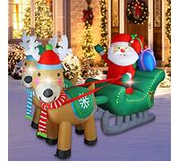 MorTime Babbo Natale gonfiabile su slitta tirato da due renne con scatole regalo, decorazione natalizia illuminata da cortile con luci LED per decorazioni natalizie all'aperto