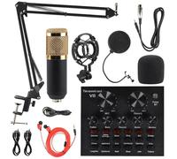 MorTime Set di 11 kit microfono a condensatore, scheda audio live, braccio braccio regolabile, supporto antiurto, filtro pop per microfono in metallo, copertura filtro pop in spugna, auricolari, cavi