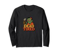 morto stanco zombie con caffè non morti mattina umore Halloween Maglia a Manica