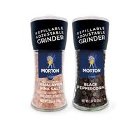 Morton Set macinino - Sale rosa dell'Himalaya (70,9 g) e pepe nero (35,4 g), confezione da 2, regolabile e ricaricabile, perfetto per cucinare, condire e rifinire