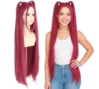 morvally Parrucca rossa 99 cm con due trecce da donna - Parrucche anime per cosplay, per feste di Halloween (rossa, per adulti)