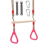 Morwealth altalena a trapezio in legno multifunzionale per bambini con anelli in plastica anelli per ginnastica anelli per appendere fino a un carico di 120 kg per uso interno ed esterno (Rosa)