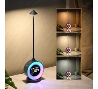 Morwealth Lampada da comodino a LED dimmerabile con orologio, lampada da tavolo a LED con orologio/sveglia, funzione snooze, luce notturna RGB, con 7 rumori di notte, lampada da scrivania per camera