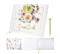 MOSA BEAR Libro degli ospiti per matrimonio in lamina d'oro, elegante libro degli ospiti per ricevimenti di nozze, baby shower, libro degli ospiti ispessito 60 pagine con penna oro