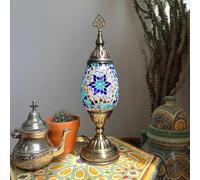 Mosaic Star Glass Table Lamp, Antique Turkish Lamp, Moroccan Vintage Work Desk Lamp, Bohemian Bedside Colorful Glass Light for Bedside Office Living Room Decorative,Blue b