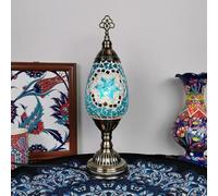 Mosaic Star Glass Table Lamp, Antique Turkish Lamp, Moroccan Vintage Work Desk Lamp, Bohemian Bedside Colorful Glass Light for Bedside Office Living Room Decorative,Blue a