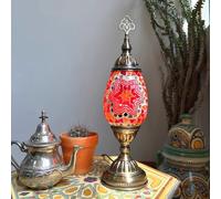 Mosaic Star Glass Table Lamp, Antique Turkish Lamp, Moroccan Vintage Work Desk Lamp, Bohemian Bedside Colorful Glass Light for Bedside Office Living Room Decorative,Red