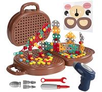 Mosaico 3D Puzzle Chiodini con Elettrici Trapano, Costruzioni per Bambini Giochi 3 Anni, Veicolo da Costruzione Staccabile 205PCS DIY Educativi Attrezzi Giocattolo Cassetta Regalo per 3 4 5 6 Anni