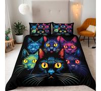 Mosaico Con Faccia Di Gatto Al Neon Copripiumino Una PiazzaMezza 200x200 (2 Federa 50x80) Stile Di Arte Moderna Set Copripiumino 3D Microfibra Ultra Angoli FissiCerniera Morbido LeggeroFacile