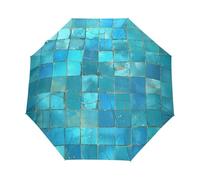 Mosaico In Pietra Di Marmo Blu Ombrello Pieghevole Automatico Ombrelli Antivento Protezione UV da Viaggio per Bambini Ragazzi Ragazze