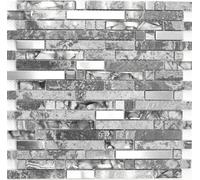 Mosaico IN Vetro Acciaio Inox Pietra Naturale Pezzi Bacchette Grau WB87-MV778 1