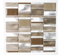 Mosaico IN Vetro Alluminio Beige Braun Argento Cucina Parete Corpo Art: