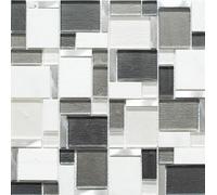 Mosaico IN Vetro Pietra Naturale Alluminio 6mm Bianco Grigio Cucina 49-FK02 I 10