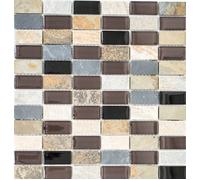Mosaico Mattone Vetro pietra Beige Marrone Grigio Nero cucina 87-1312_f|10foglie