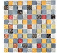 Mosaico IN Vetro Pietra Naturale Nero Grigio Oro Rosso Retrò Bagno 83-0207 10