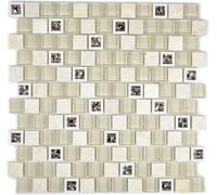 Mosaico Mattone Pietra Vetro traslucida Plastica Beige 82BM-0115_f | 10 foglie