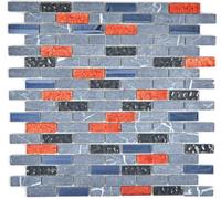 Mosaico Mattone Vetro Pietra traslucido Grigio Nero Rosso 87-0429_f | 10 foglie