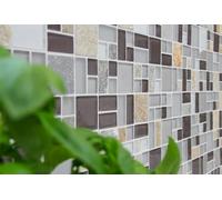 Mosaico Mattone vetro traslucida pietra grigio marrone muro 88-0206_f |10 foglie