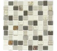 Mosaico Mattone vetro traslucido ruggine bianco grigio muro 82-0102_f |10 foglie