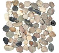 Mosaico Piastrella Ciottoli Fiume Steinkiesel Ghiaia Convesso Beige Grigio Nero