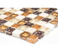 mosaico piastrelle di rete parete Crystal/Pietra Mix beige/marrone vetro pietra naturale piastrelle specchio quadrato, cucina e bagno