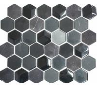 Mosaico Pietra Naturale Esagonale 3D Nero 6mm Bagno Wc 11D-33 10 Mosaikplatten