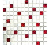 Mosaico Tegola alluminio vetro cristallo muro rosso argento 49-O301F_f |10foglie