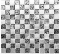 Mosaico tegola alluminio vetro scacchiera nero argento 49-0302_8mm_f | 10 foglie