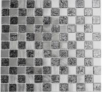 Mosaico Tessere alluminio vetro scacchiera bagno nero argento 49-0302_f|10foglie