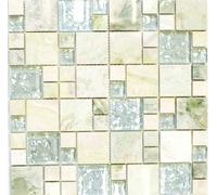 Mosaico Tessere pietra vetro traslucido composito oro verde 88-MC639 | 1 foglio