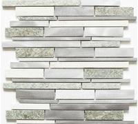 Mosaico Tessere quarzite pietra alluminio grigio argento beige 49-XSA535|1foglio