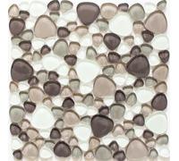 Mosaico Tessere traslucido ciottolo vetro Crystal beige marrone 94-PG66 |1foglio