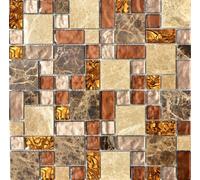 Mosaico Tessere traslucido pietra vetro beige marrone muro 88-1303_f | 10 foglie