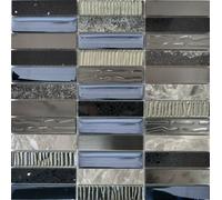 Mosaico Tessere vetro Pietra artificiale Argento Grigio Nero 87-58X | 1 foglio