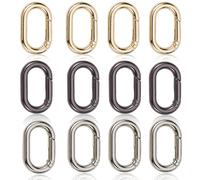 Moschettone a Molla Ovale, 12 Pezzi Moschettone ad Anello in Metallo Piccola Clip con Fibbia ad Anello a Molla per Borse Portamonete (31mm, Oro, Nero, Argento)