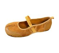 Moschettone alla moda, casual, comodo, in tinta unita con punta divisa per l'uso quotidiano, giallo., 35 EU