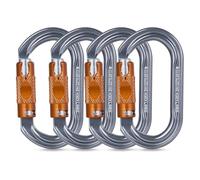 Moschettone da Arrampicata, Alluminio Ultralight Moschettoni Arrampicata per Arrampicata, Doppia, Campeggio Altalena Amache (Argento, 27KN-4Pack)