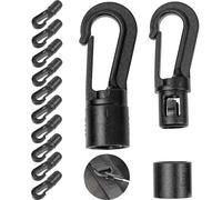 Moschettoni in plastica, 12 pezzi, in nero, per cinghie di Ø 4-5 mm di spessore, ganci in plastica fai da te per corda di gomma, guinzaglio, cordino, ganci per cordino con sistema a innesto