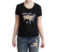 Moschino Black Cotton Come Play 4 Us Print Tops T-shirt - IT44|L