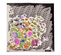 Moschino Sciarpa Donna Scialle Stola Nero Bianco Colorato Fiori Seta Logo 90x90