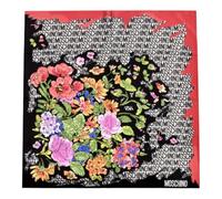 Moschino Sciarpa Donna Scialle Stola Nero Rosso Colorato Fiori Seta Logo 90x90